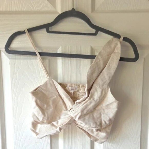 Rose Velvet Beige Crop Top M Leaf Sleeve - Picture 1 of 5